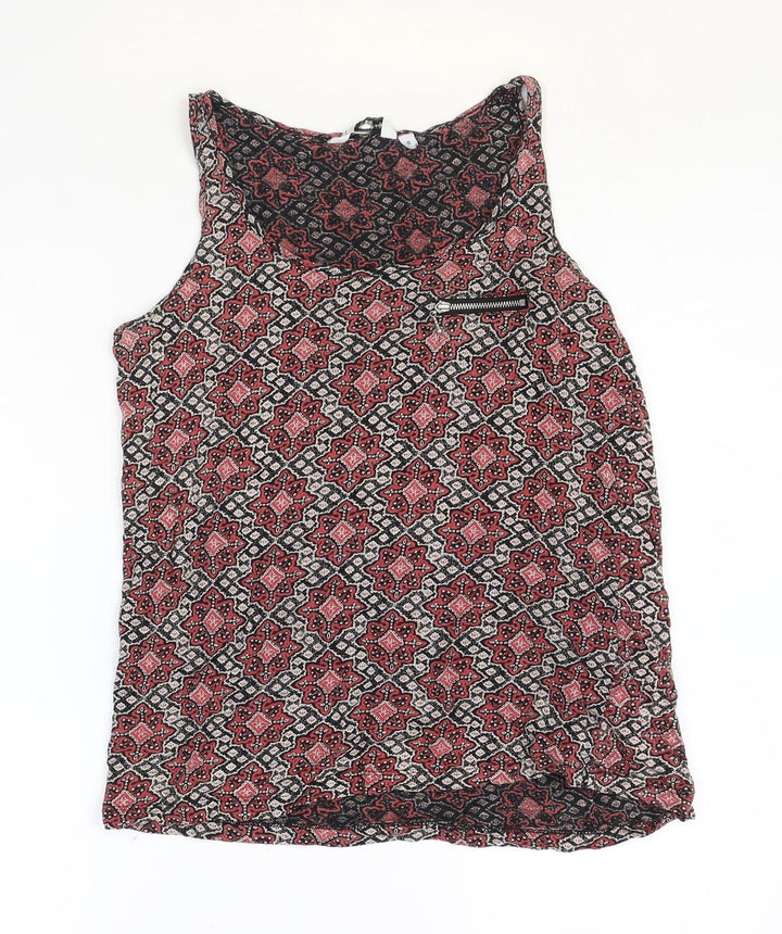 New Look Womens Multicoloured Geometric Cotton Basic Tank Size 10 Round Neck