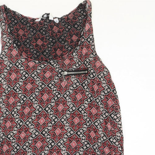 New Look Womens Multicoloured Geometric Cotton Basic Tank Size 10 Round Neck