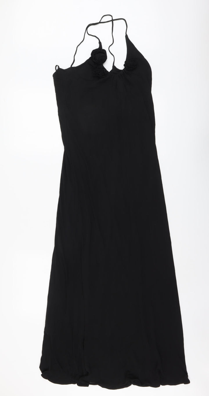 James Lakeland Womens Black Striped Polyester A-Line Size S Scoop Neck Pullover