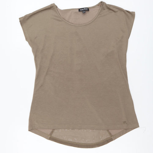Marble Womens Beige Viscose Basic T-Shirt Size 2 Round Neck