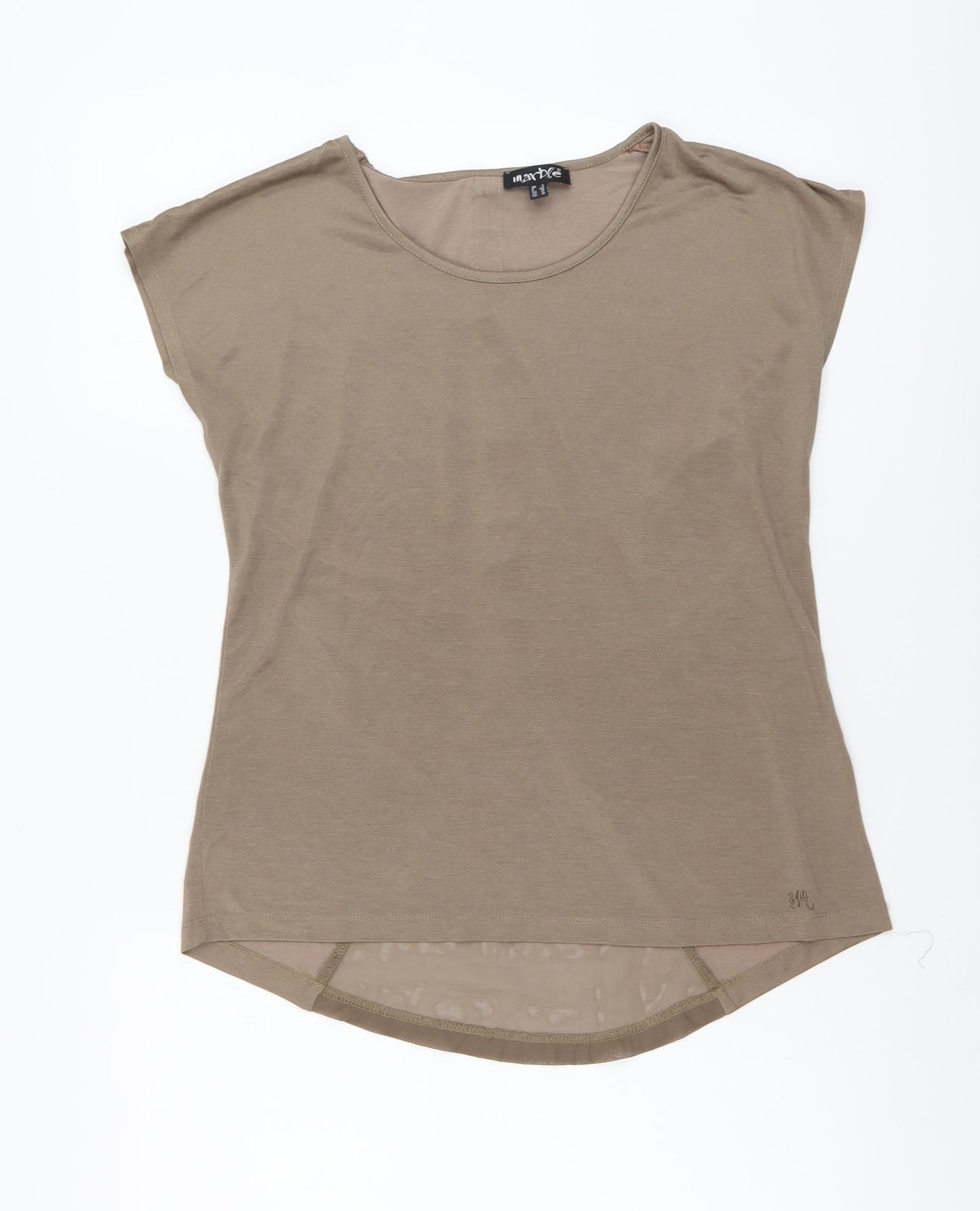 Marble Womens Beige Viscose Basic T-Shirt Size 2 Round Neck
