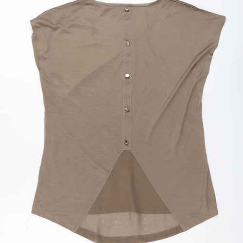 Marble Womens Beige Viscose Basic T-Shirt Size 2 Round Neck