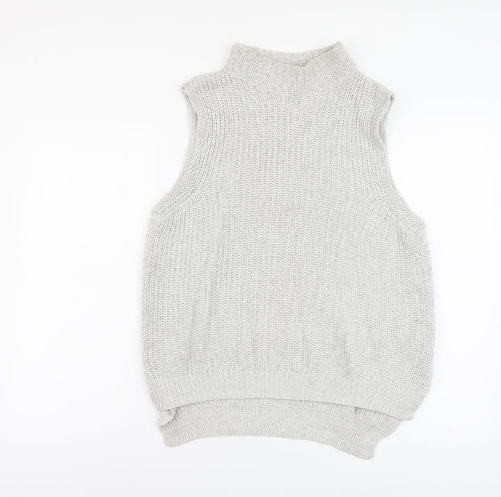 Warehouse Womens Grey Mock Neck Cotton Vest Jumper Size 6