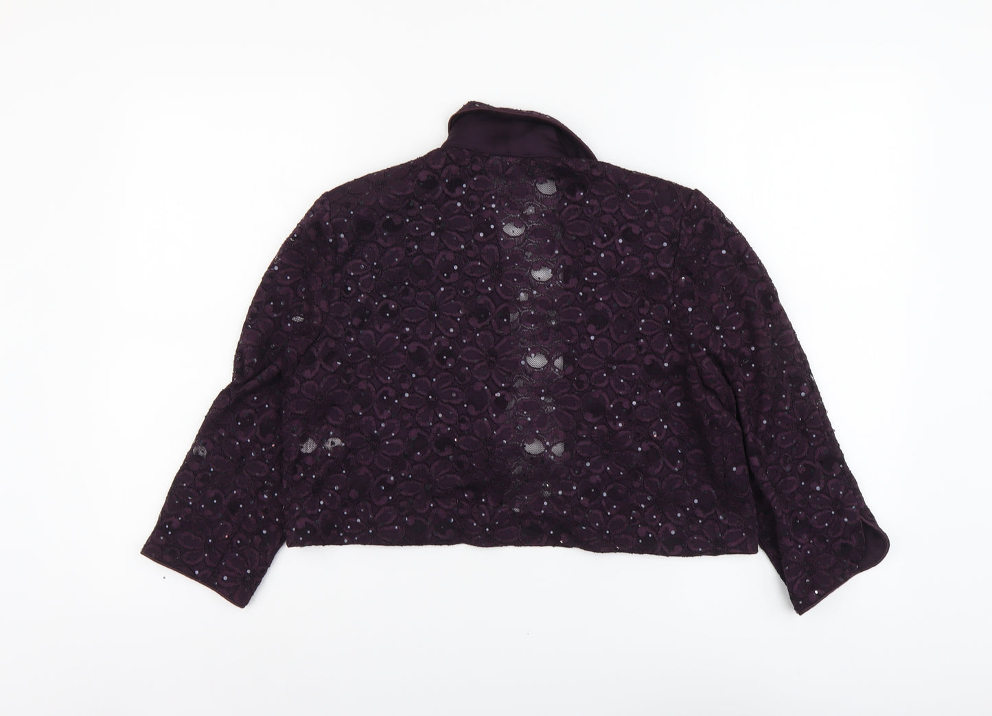 R&M Richards Womens Purple Kimono Jacket Size 12 Hook & Eye - Lace detail on back