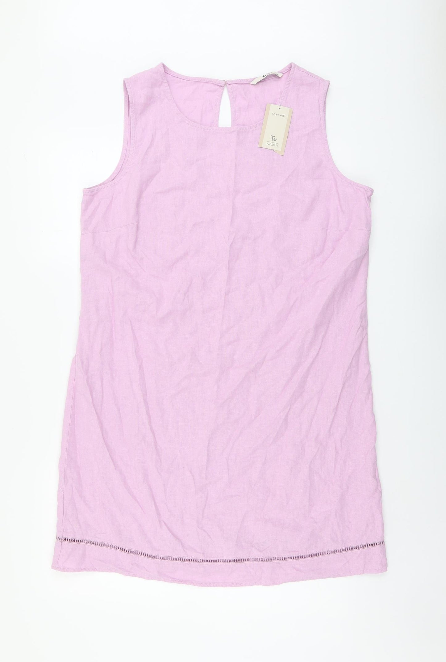 TU Womens Purple Linen A-Line Size 16 Round Neck Pullover