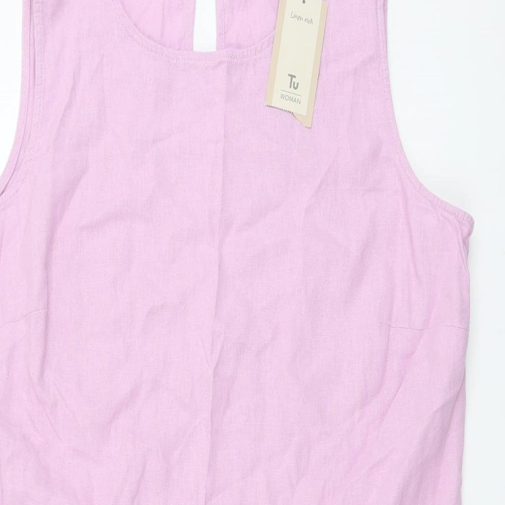 TU Womens Purple Linen A-Line Size 16 Round Neck Pullover