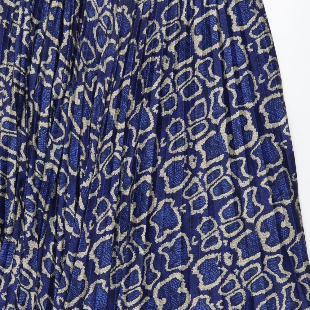 Marks and Spencer Womens Blue Geometric Polyester Pleated Skirt Size 10 Zip