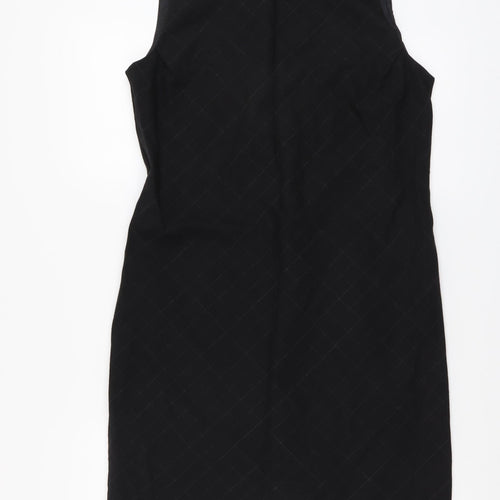 Linea Womens Black Geometric Wool Shift Size 14 Round Neck Zip