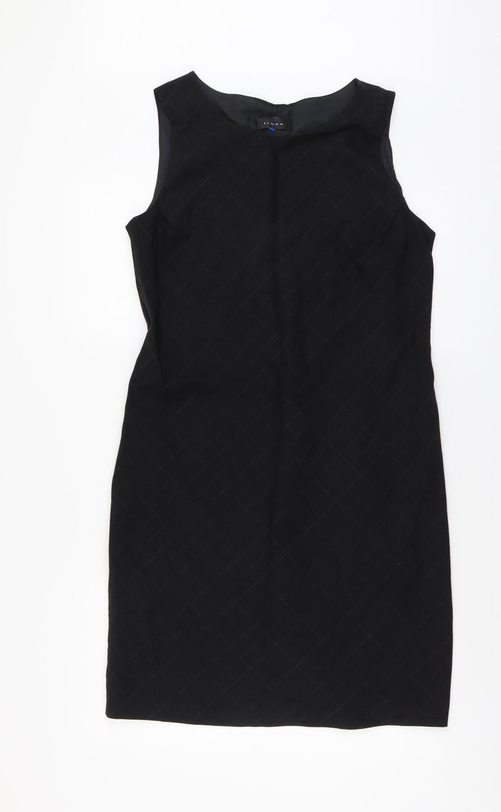Linea Womens Black Geometric Wool Shift Size 14 Round Neck Zip