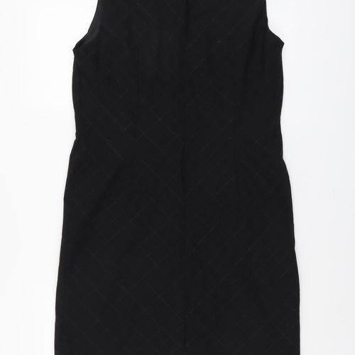 Linea Womens Black Geometric Wool Shift Size 14 Round Neck Zip