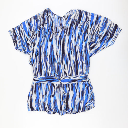 F&F Womens Blue Geometric Viscose Basic Blouse Size S V-Neck