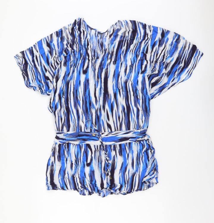 F&F Womens Blue Geometric Viscose Basic Blouse Size S V-Neck