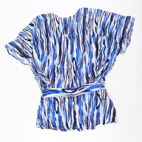 F&F Womens Blue Geometric Viscose Basic Blouse Size S V-Neck
