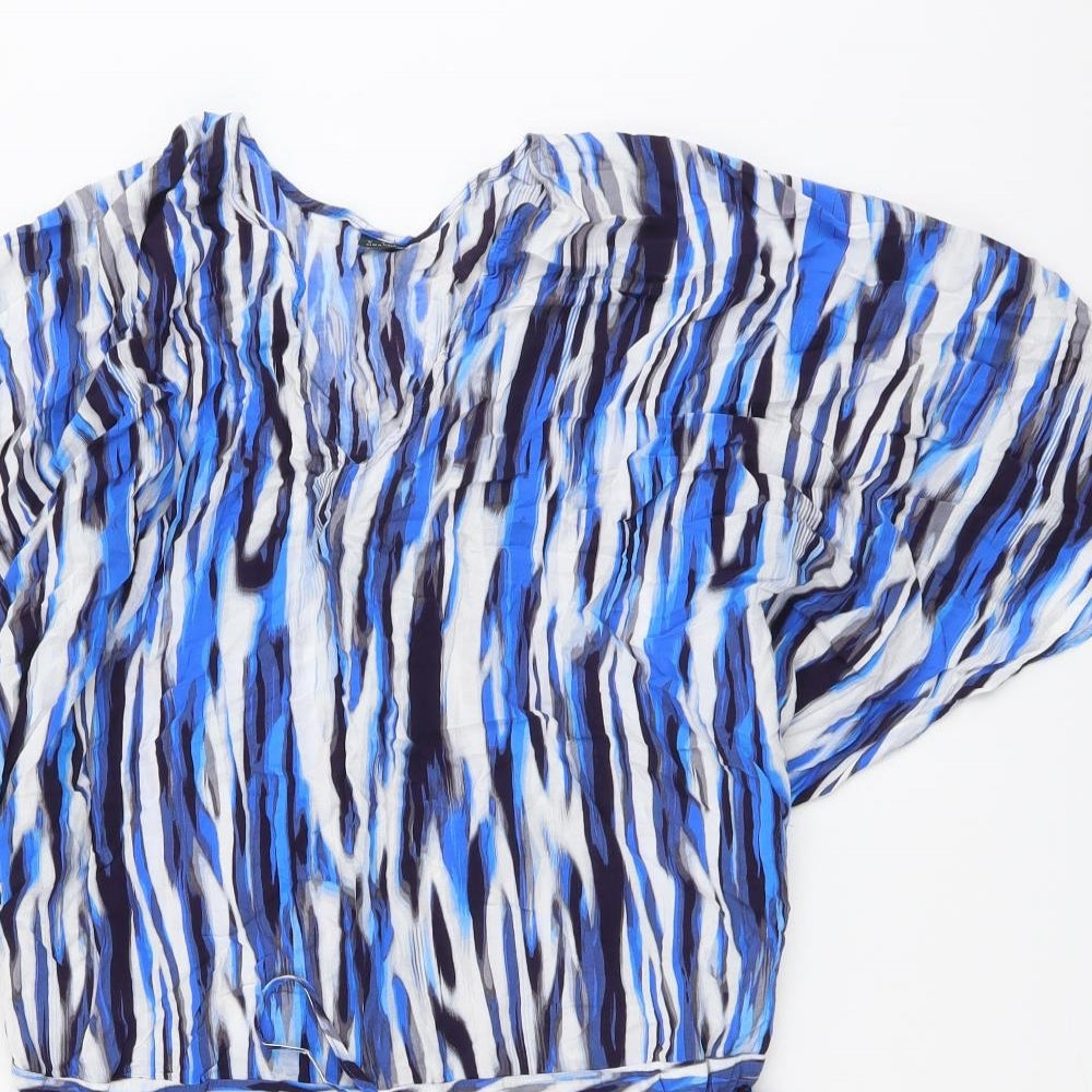 F&F Womens Blue Geometric Viscose Basic Blouse Size S V-Neck