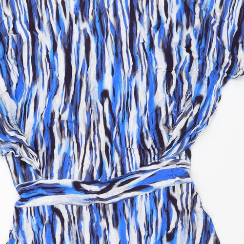 F&F Womens Blue Geometric Viscose Basic Blouse Size S V-Neck