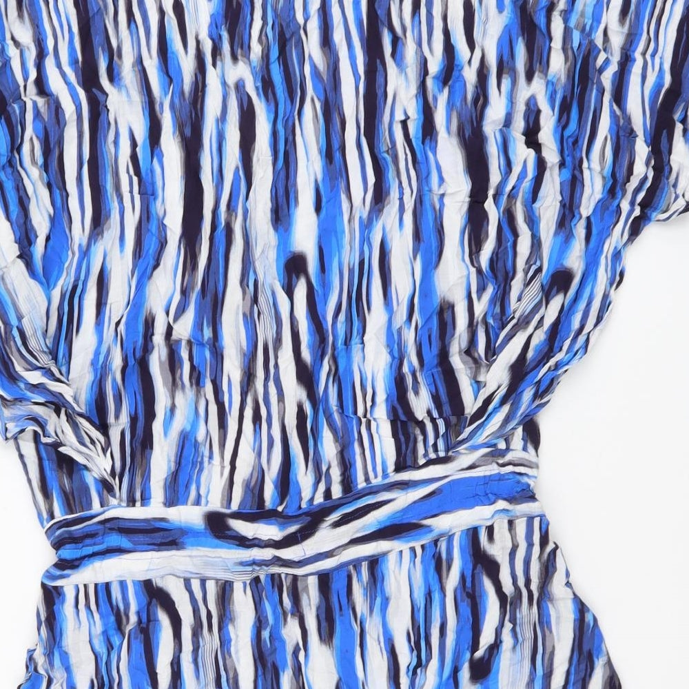 F&F Womens Blue Geometric Viscose Basic Blouse Size S V-Neck