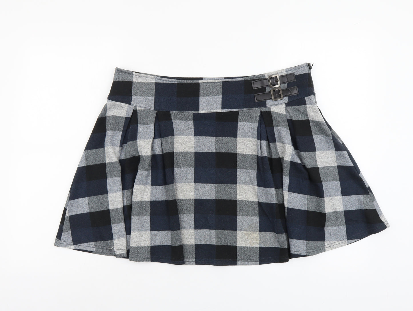Atmosphere Womens Blue Plaid Polyester Skater Skirt Size 16 Zip
