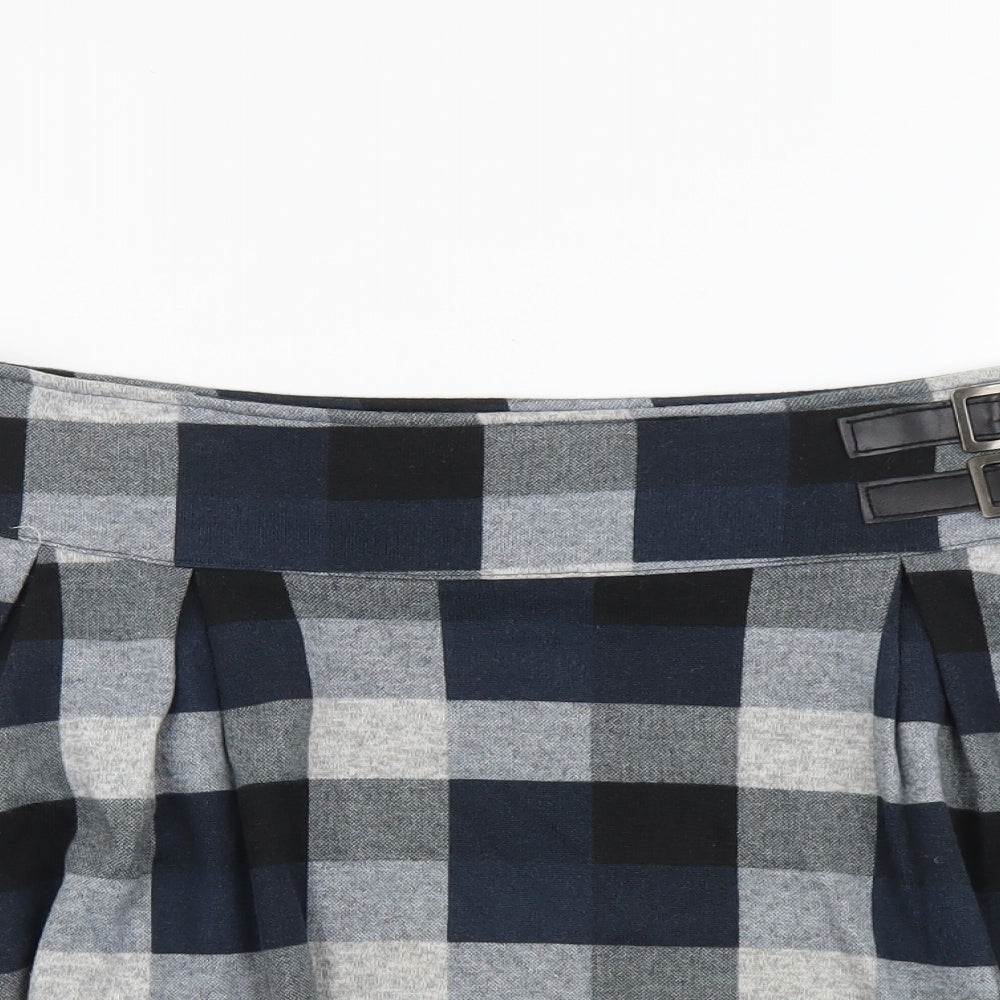 Atmosphere Womens Blue Plaid Polyester Skater Skirt Size 16 Zip