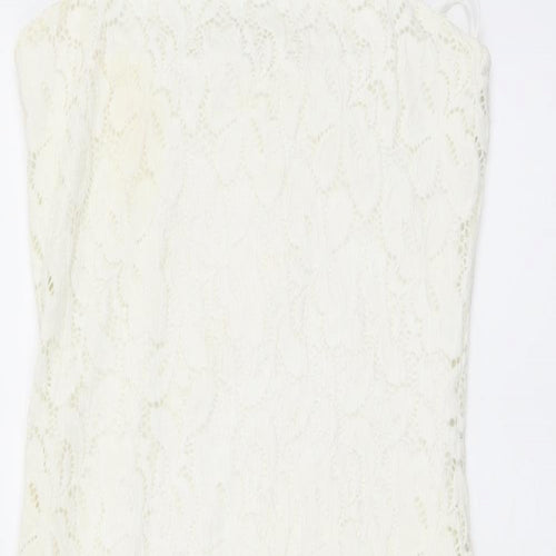 River Island Womens Ivory Floral Polyester Bodycon Size 8 Square Neck Pullover - Cross Strap Detail