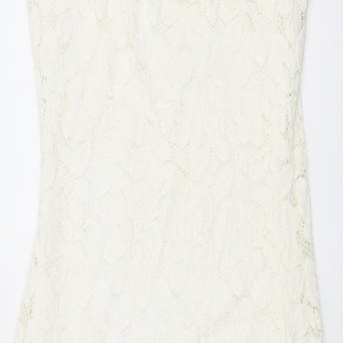 River Island Womens Ivory Floral Polyester Bodycon Size 8 Square Neck Pullover - Cross Strap Detail