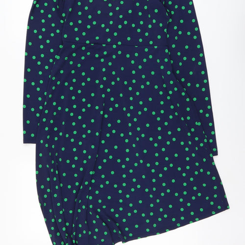 ASOS Womens Blue Polka Dot Polyester A-Line Size 10 V-Neck Pullover - Knot Front