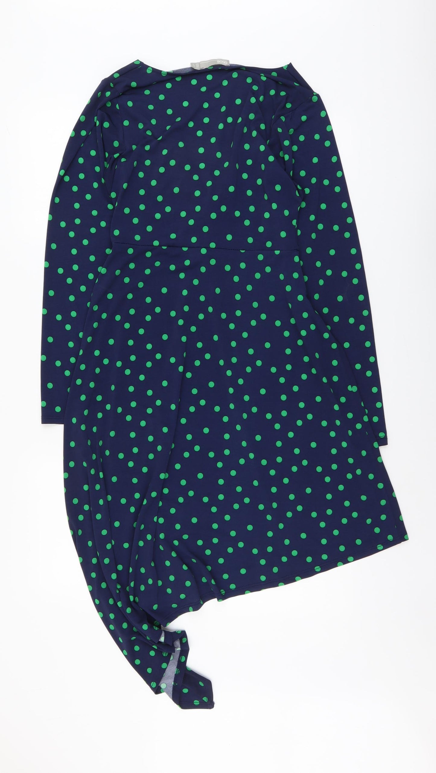 ASOS Womens Blue Polka Dot Polyester A-Line Size 10 V-Neck Pullover - Knot Front