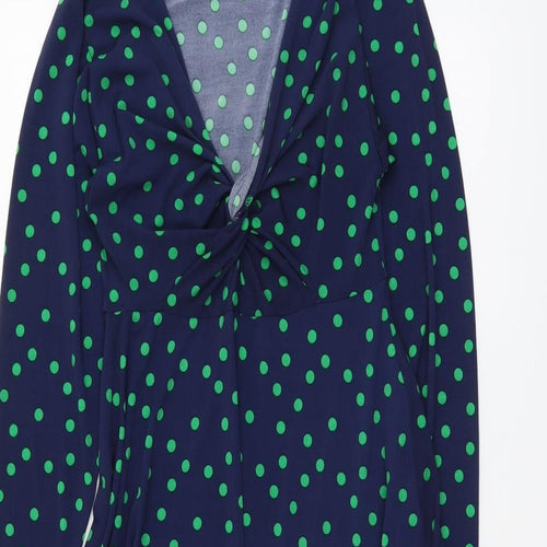 ASOS Womens Blue Polka Dot Polyester A-Line Size 10 V-Neck Pullover - Knot Front
