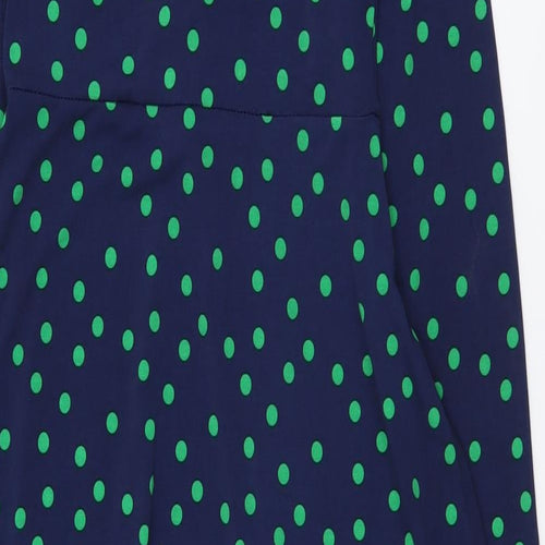 ASOS Womens Blue Polka Dot Polyester A-Line Size 10 V-Neck Pullover - Knot Front