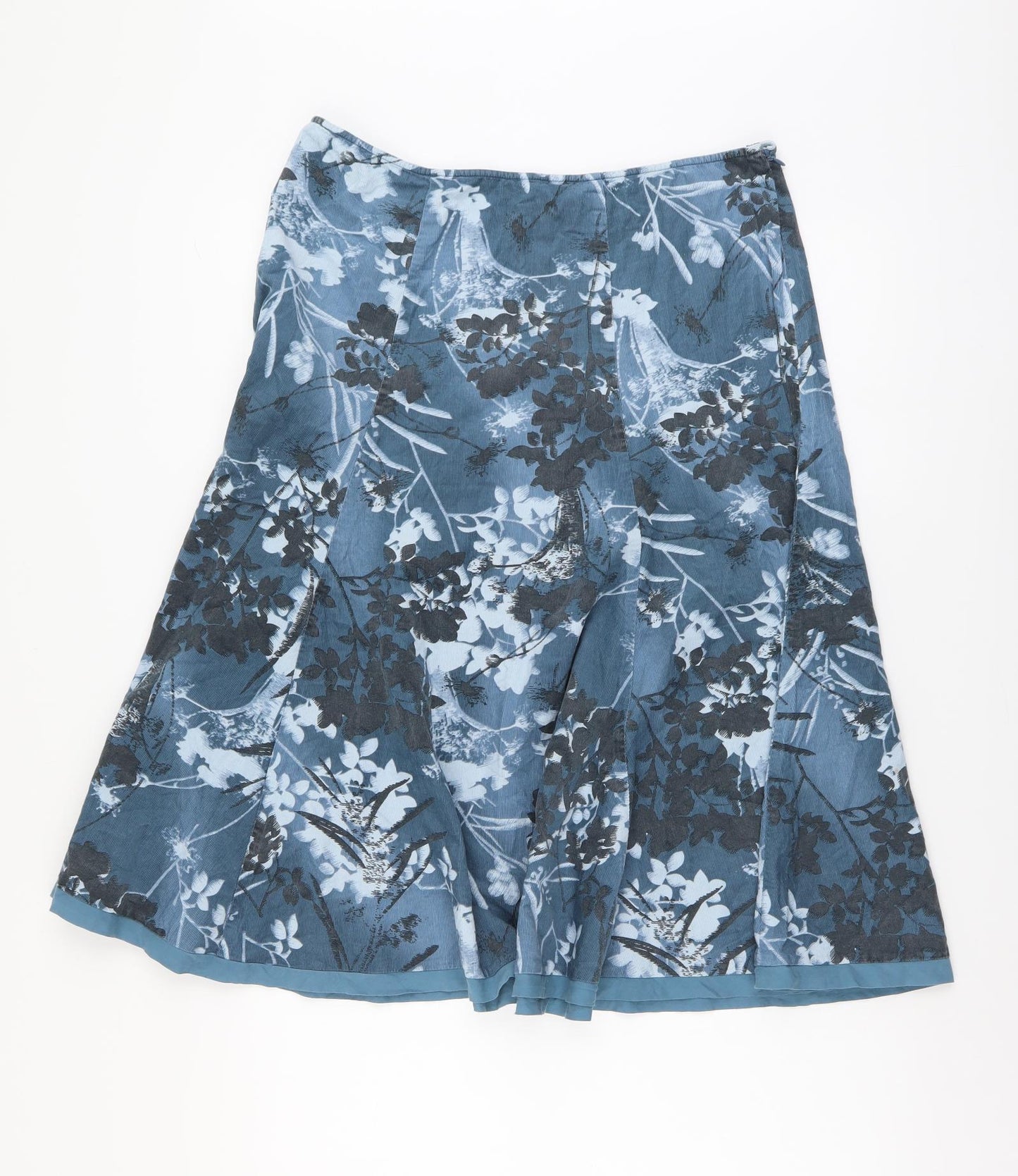 Long Tall Sally Womens Blue Floral Cotton Swing Skirt Size 14 Zip