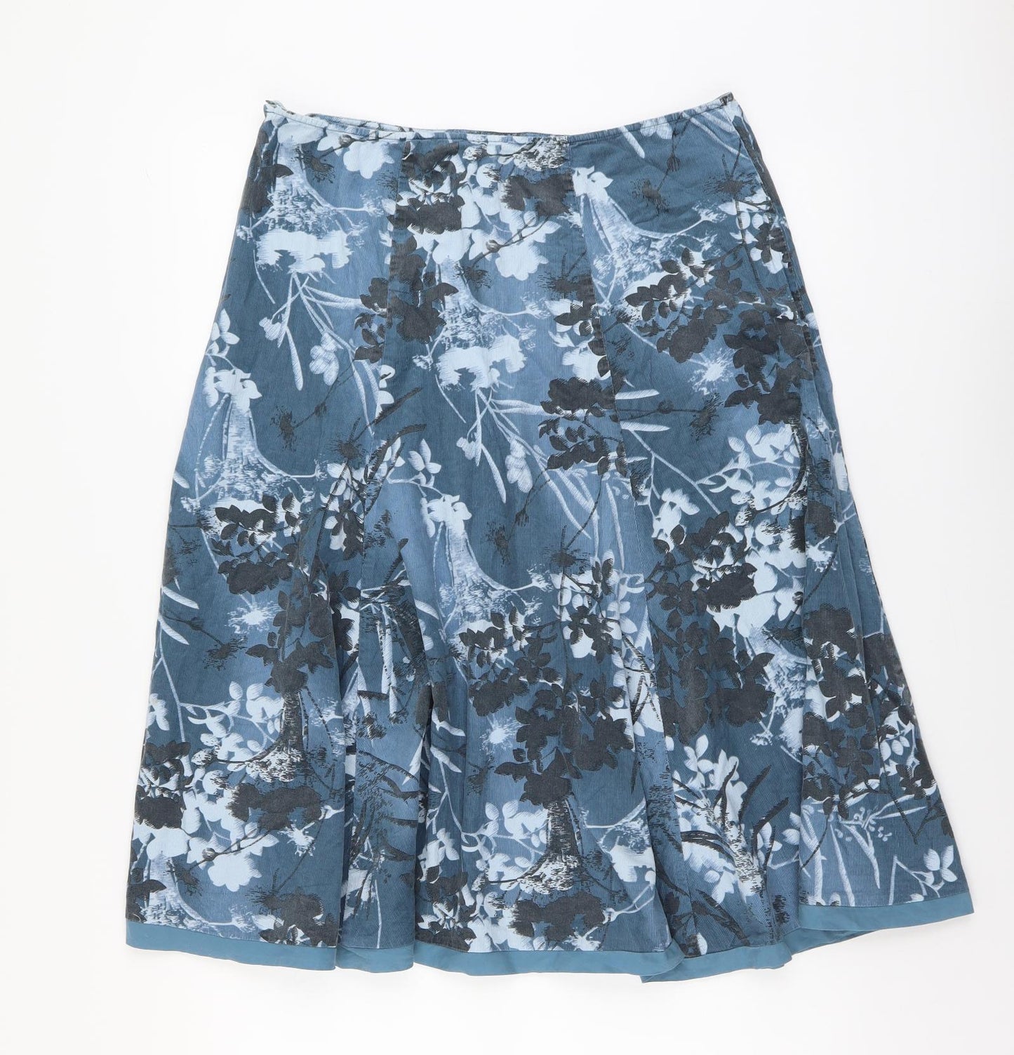 Long Tall Sally Womens Blue Floral Cotton Swing Skirt Size 14 Zip