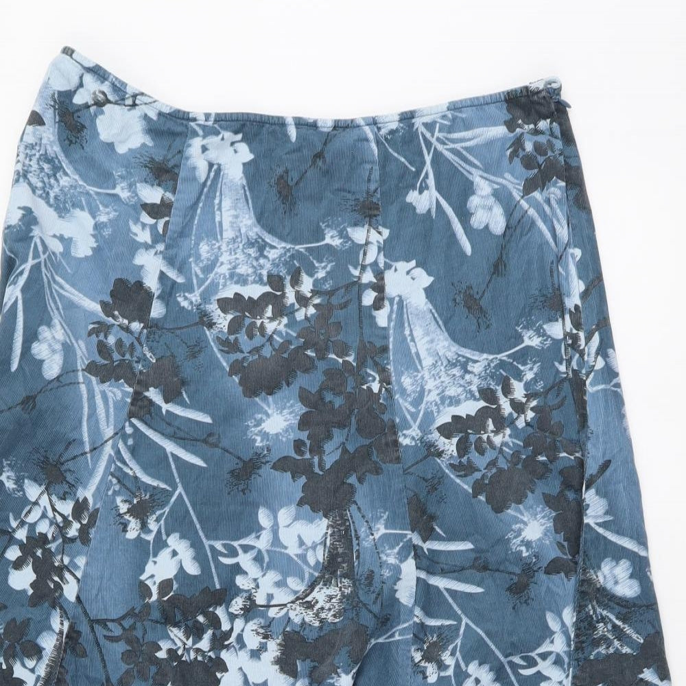 Long Tall Sally Womens Blue Floral Cotton Swing Skirt Size 14 Zip