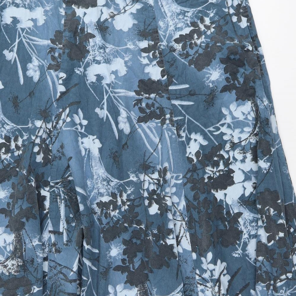 Long Tall Sally Womens Blue Floral Cotton Swing Skirt Size 14 Zip