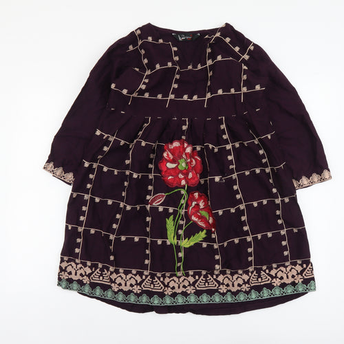 Designer Womens Purple Geometric Cotton Fit & Flare Size L Round Neck Pullover - Flower Detail