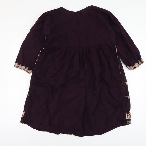 Designer Womens Purple Geometric Cotton Fit & Flare Size L Round Neck Pullover - Flower Detail
