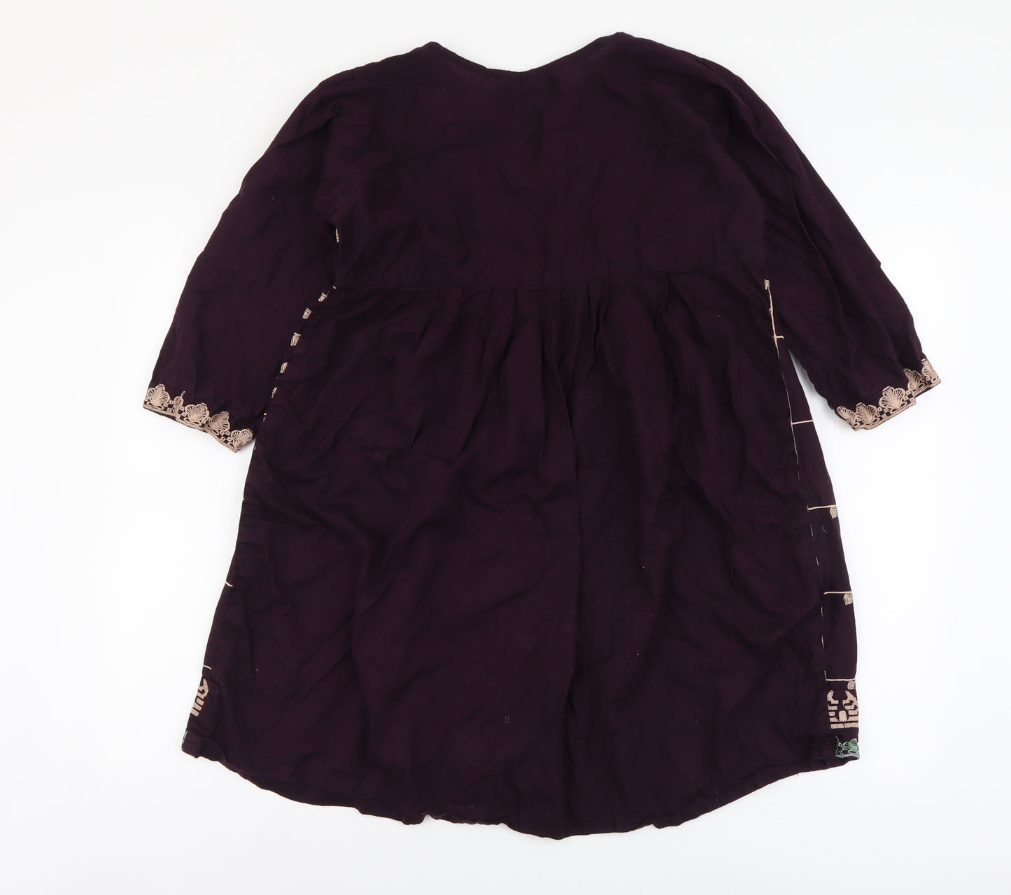 Designer Womens Purple Geometric Cotton Fit & Flare Size L Round Neck Pullover - Flower Detail