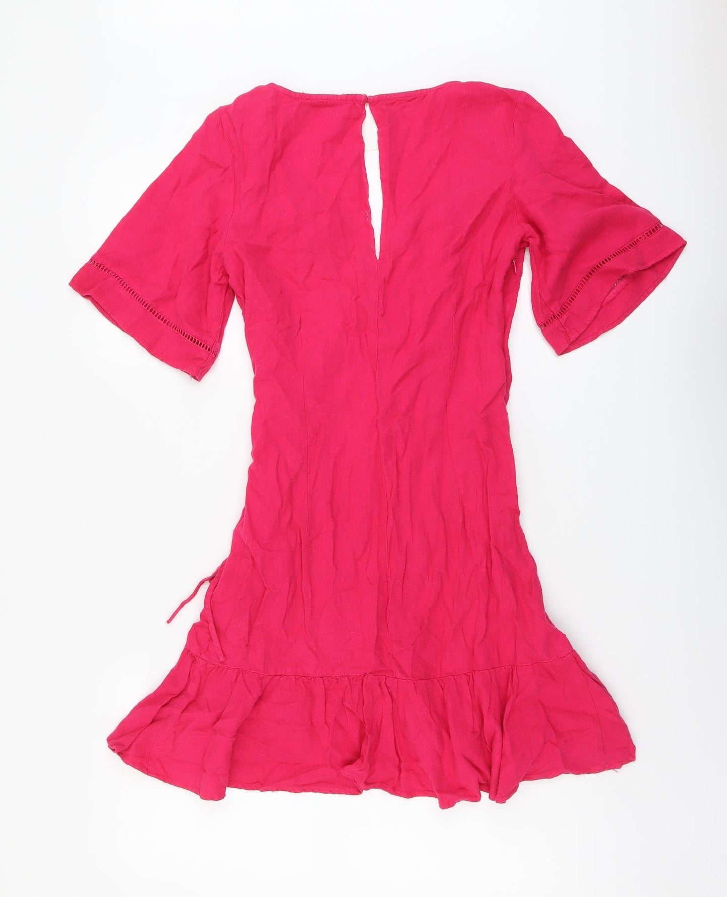 Zara Womens Pink Linen Wrap Dress Size S V-Neck Zip