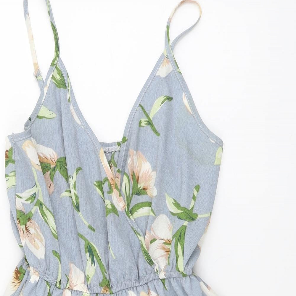 SheIn Womens Grey Floral Polyester Playsuit One-Piece Size S Pullover