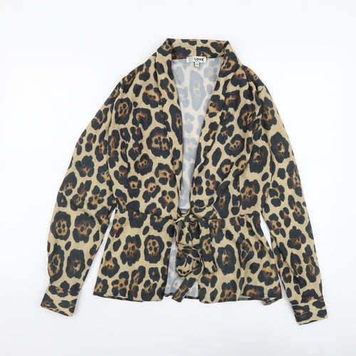 Love Womens Brown Animal Print Polyester Kimono Blouse Size XS V-Neck - Leopard Print