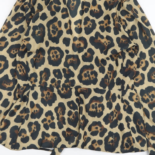Love Womens Brown Animal Print Polyester Kimono Blouse Size XS V-Neck - Leopard Print
