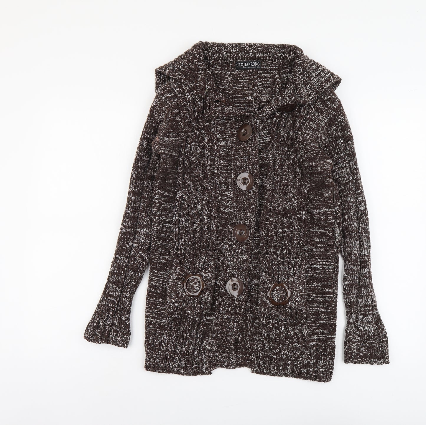 Caojianrong Womens Brown V-Neck Cotton Cardigan Jumper Size XL
