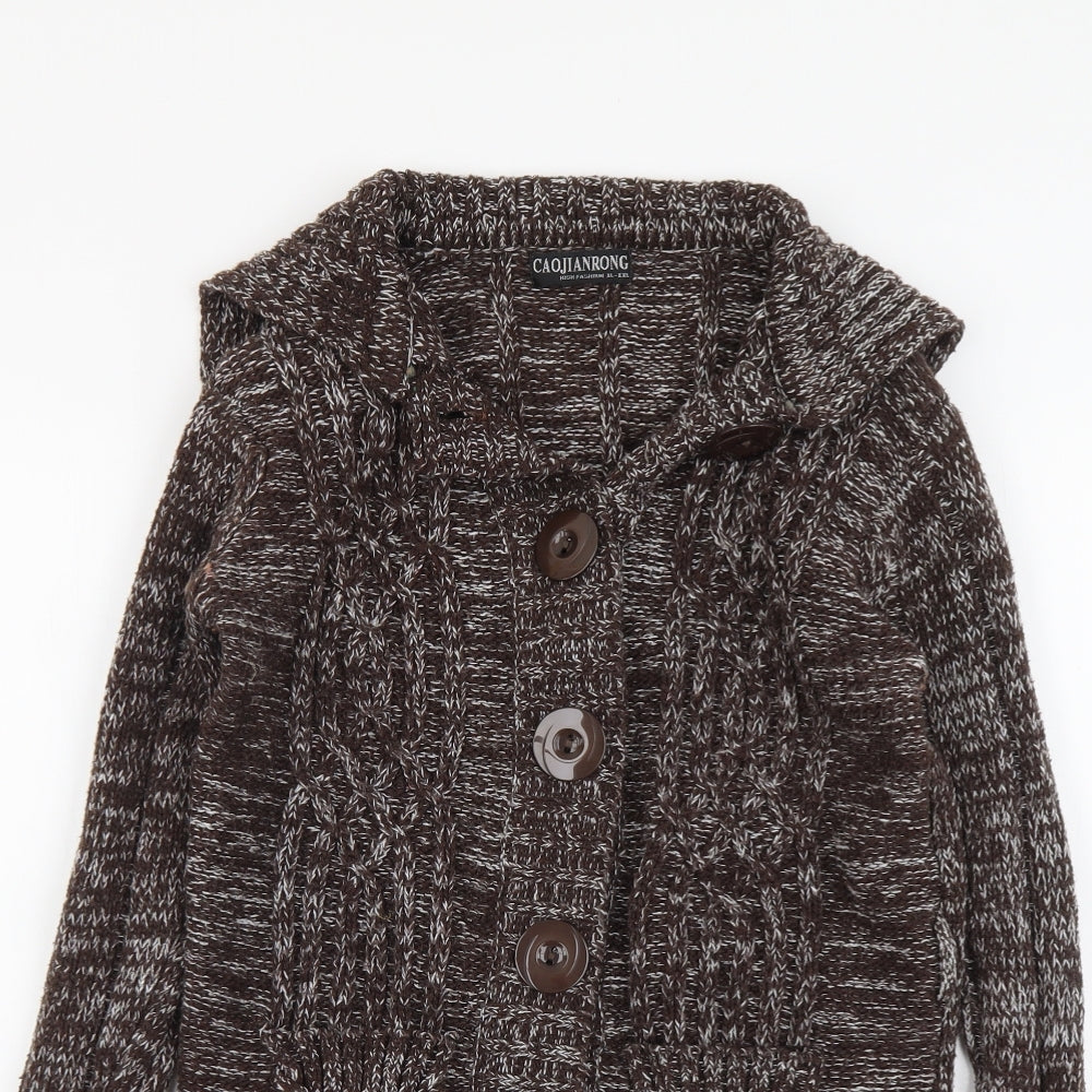 Caojianrong Womens Brown V-Neck Cotton Cardigan Jumper Size XL