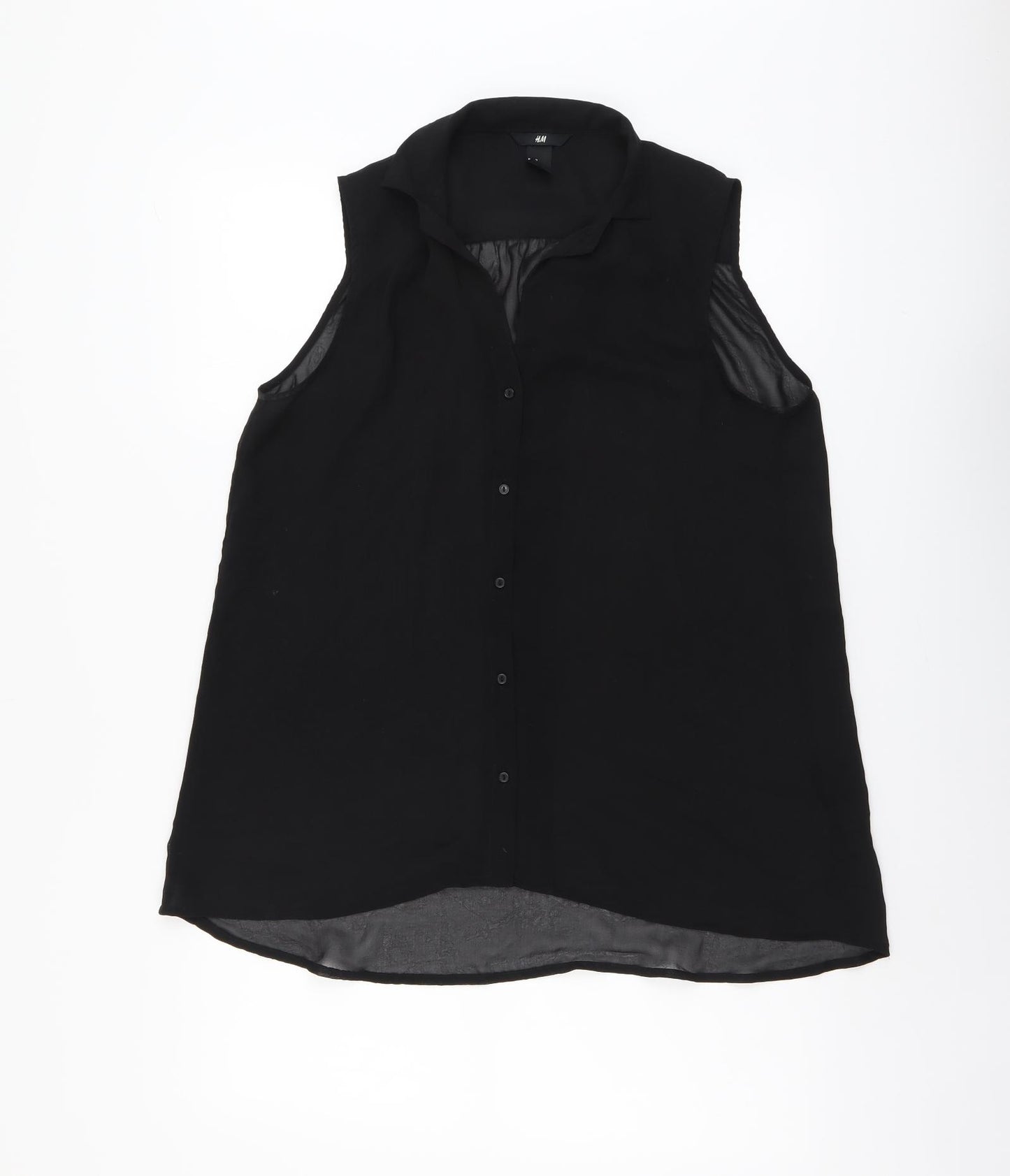 H&M Womens Black Polyester Basic Button-Up Size XL Collared