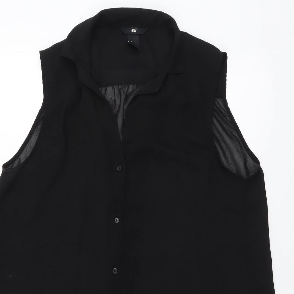 H&M Womens Black Polyester Basic Button-Up Size XL Collared