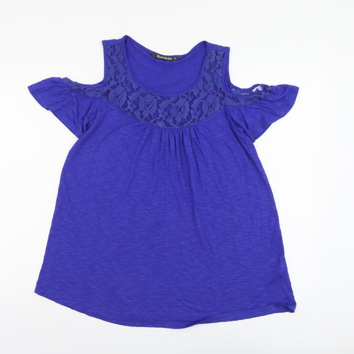 Bonmarché Womens Blue Viscose Basic Blouse Size 10 Scoop Neck