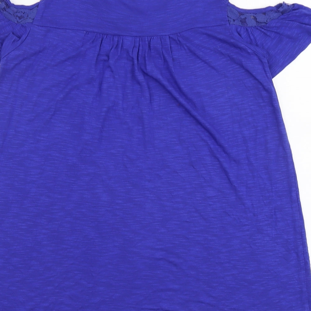 Bonmarché Womens Blue Viscose Basic Blouse Size 10 Scoop Neck