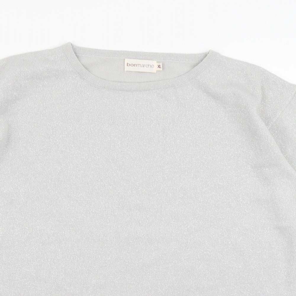 Bonmarché Womens Silver Round Neck Acrylic Pullover Jumper Size XL
