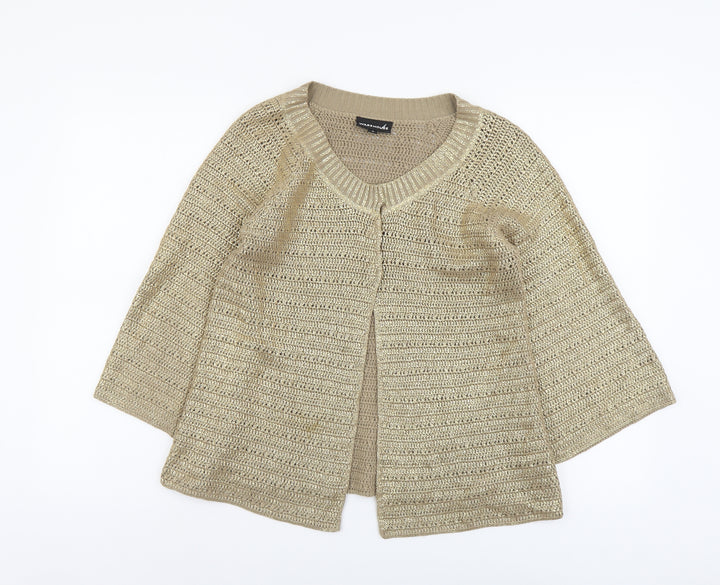 Warehouse Womens Gold Scoop Neck Cotton Cardigan Jumper Size 10