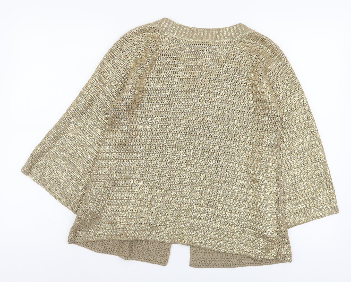 Warehouse Womens Gold Scoop Neck Cotton Cardigan Jumper Size 10