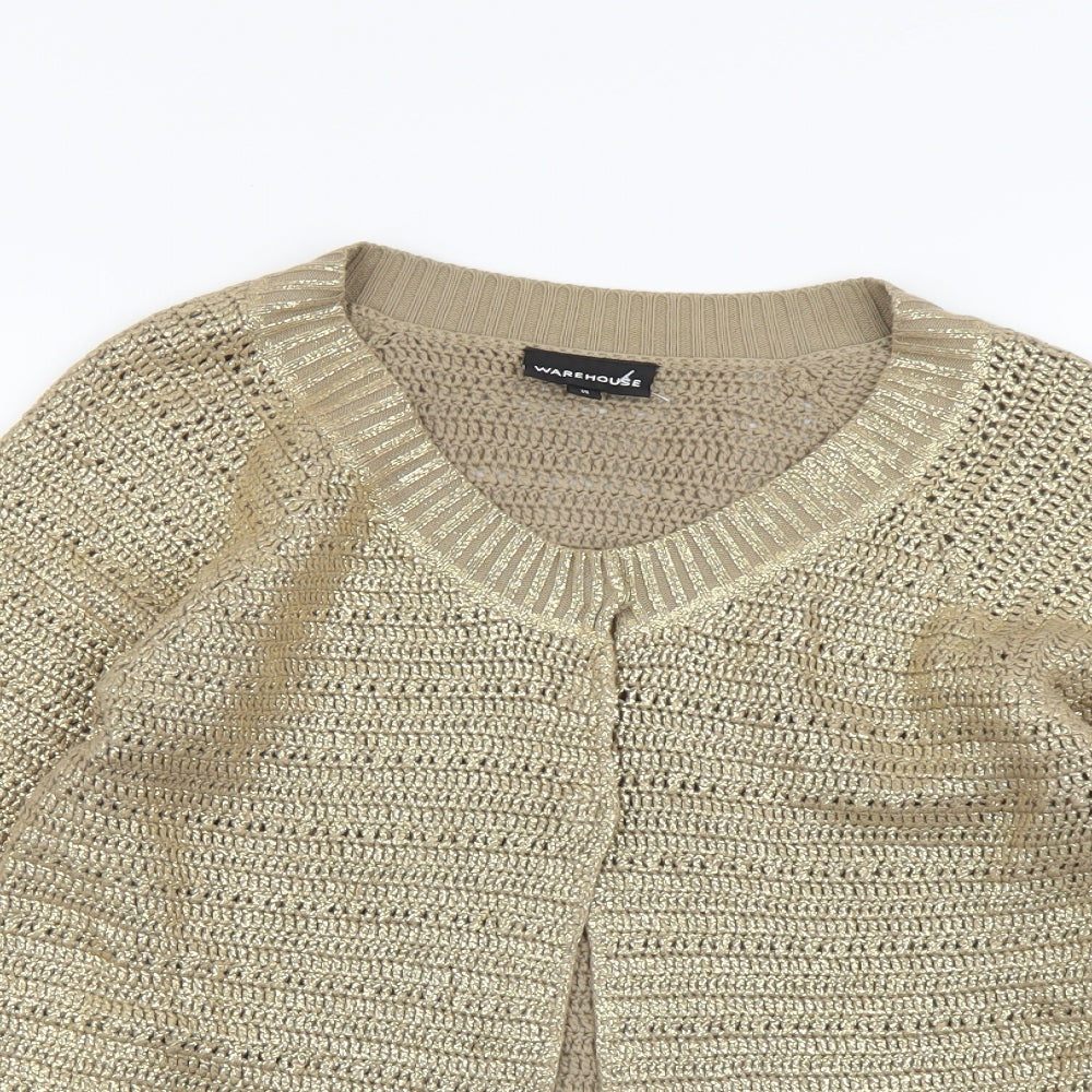 Warehouse Womens Gold Scoop Neck Cotton Cardigan Jumper Size 10