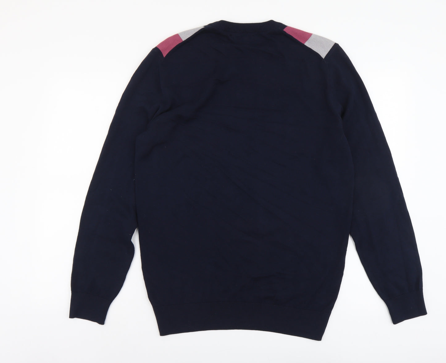 Remus Umo Mens Blue Round Neck Striped Cotton Pullover Jumper Size M